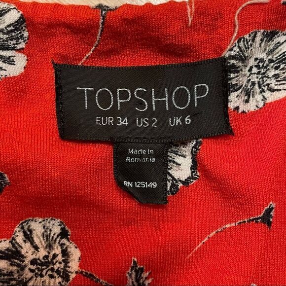 Topshop Red Pansey Floral Print Dress - Size: 2 - Picture 2 of 13